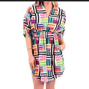 Emily McCarthy Palmer Dress Madras Colorblock Geometric Print Mini Dress